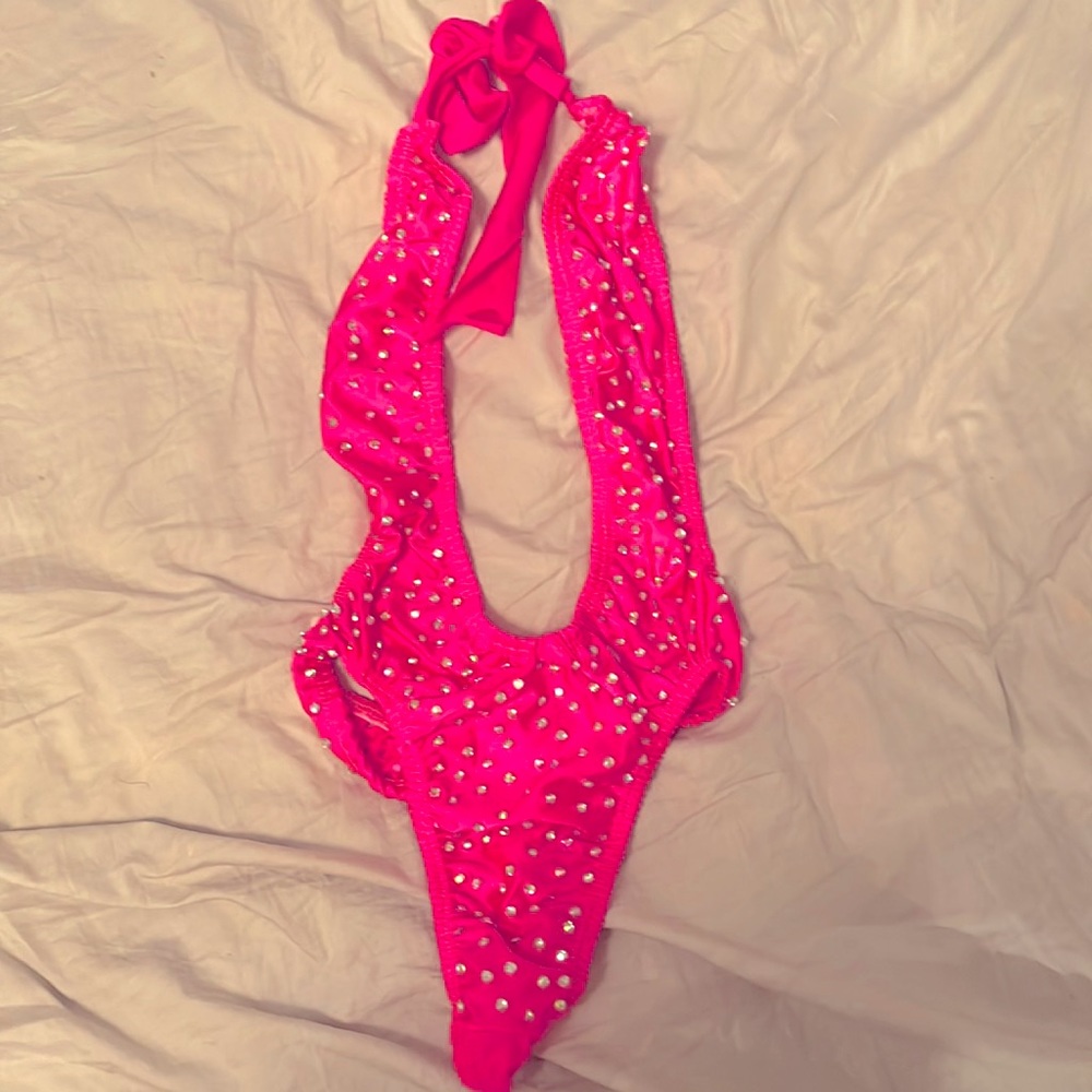 Exotic dancewear crystal rhinestone thong bodysuit